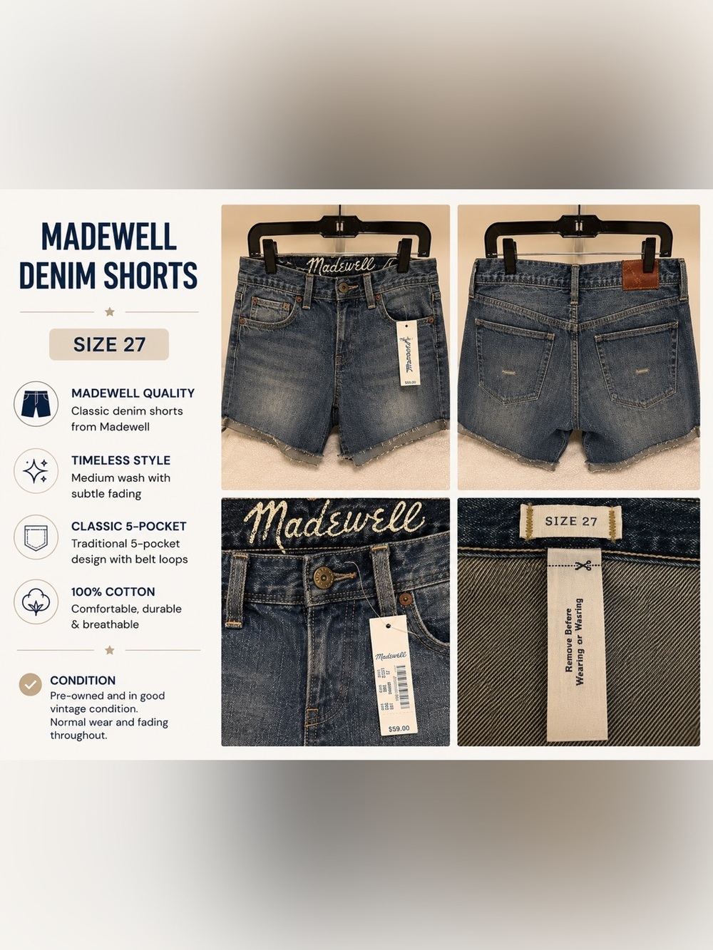 Madewell Medium Wash Blue Denim Shorts